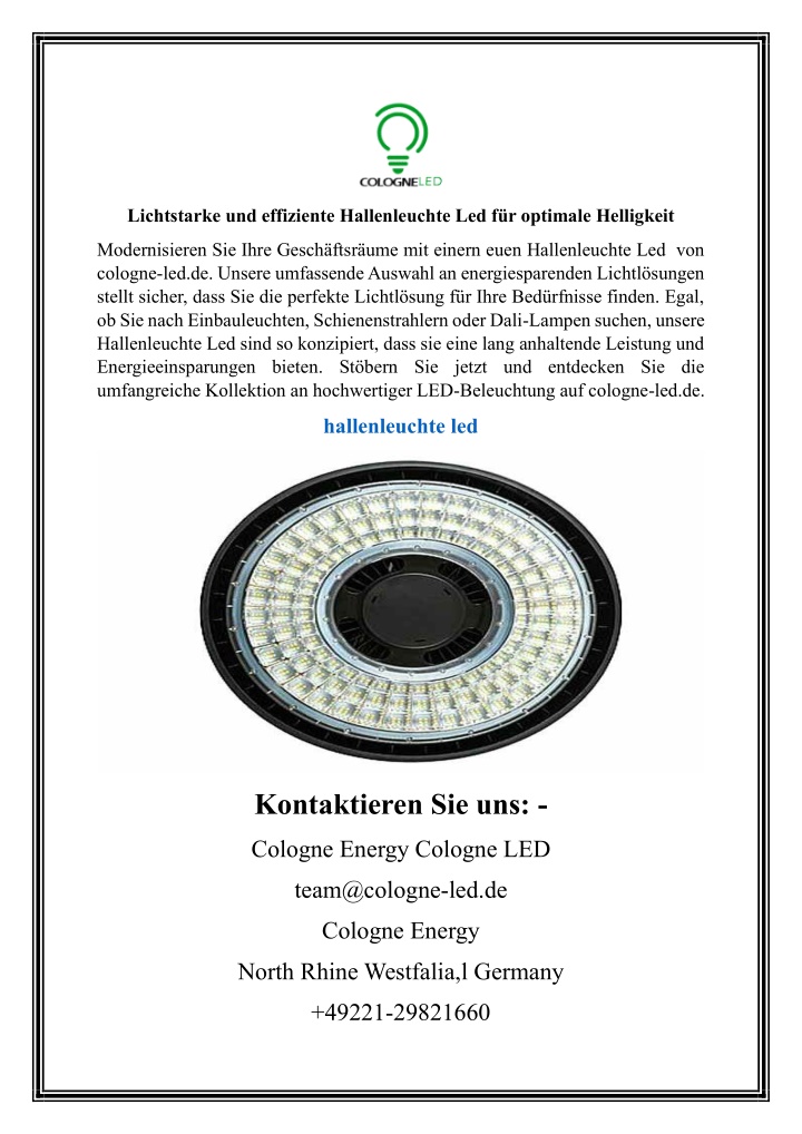 lichtstarke und effiziente hallenleuchte