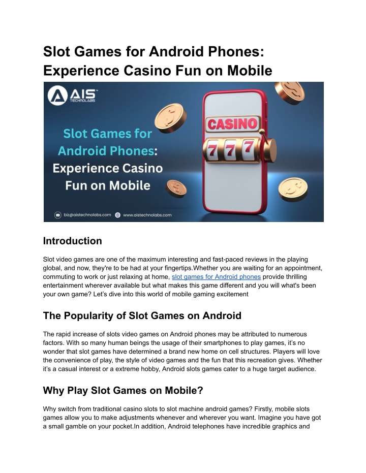 slot games for android phones experience casino