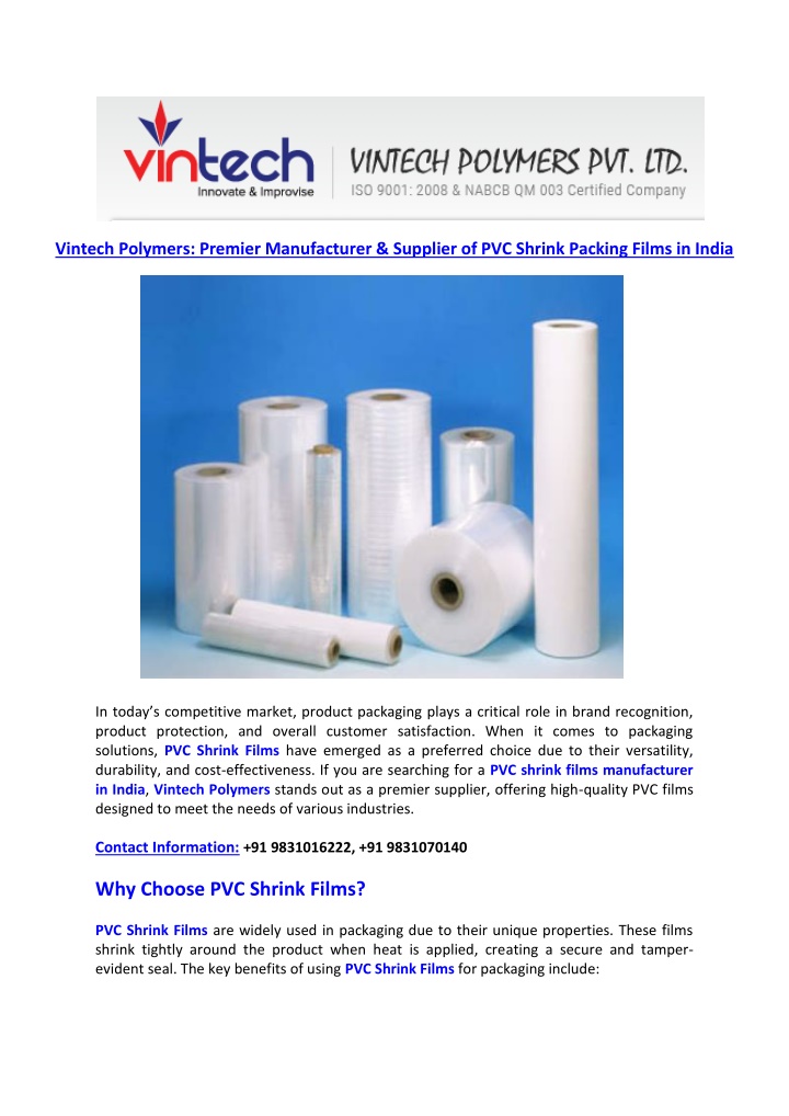 vintech polymers premier manufacturer supplier