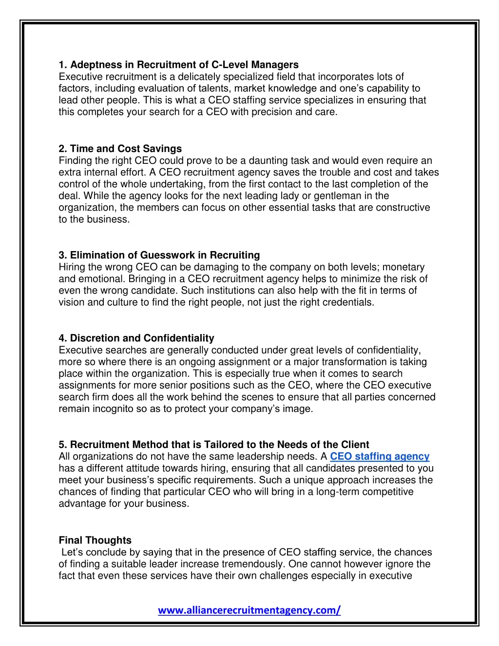 1 adeptness in recruitment of c level managers