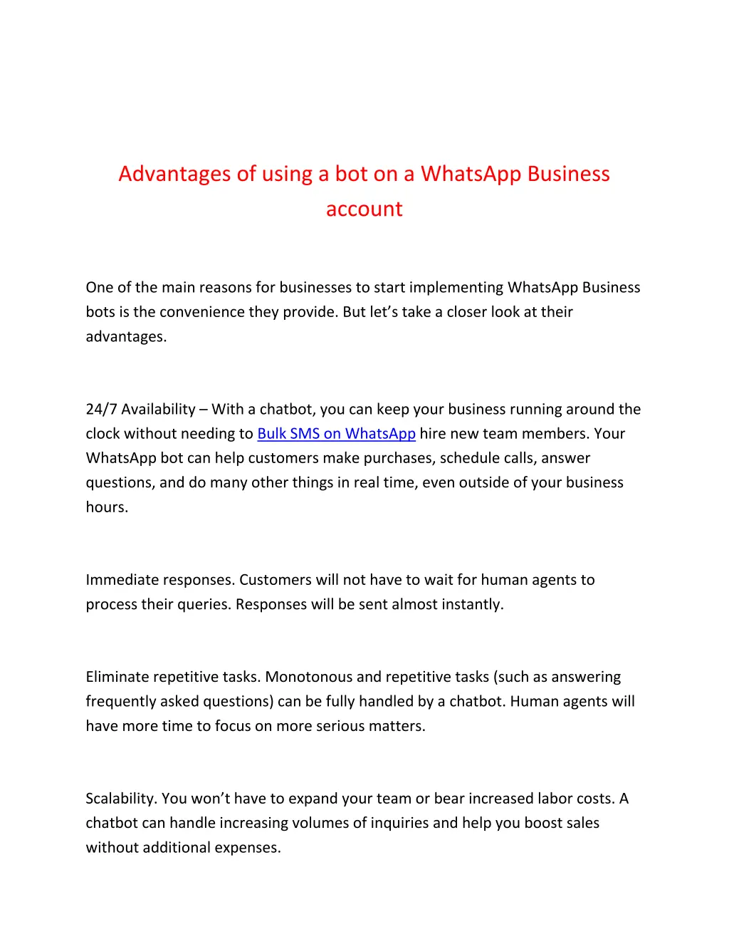 advantages of using a bot on a whatsapp business