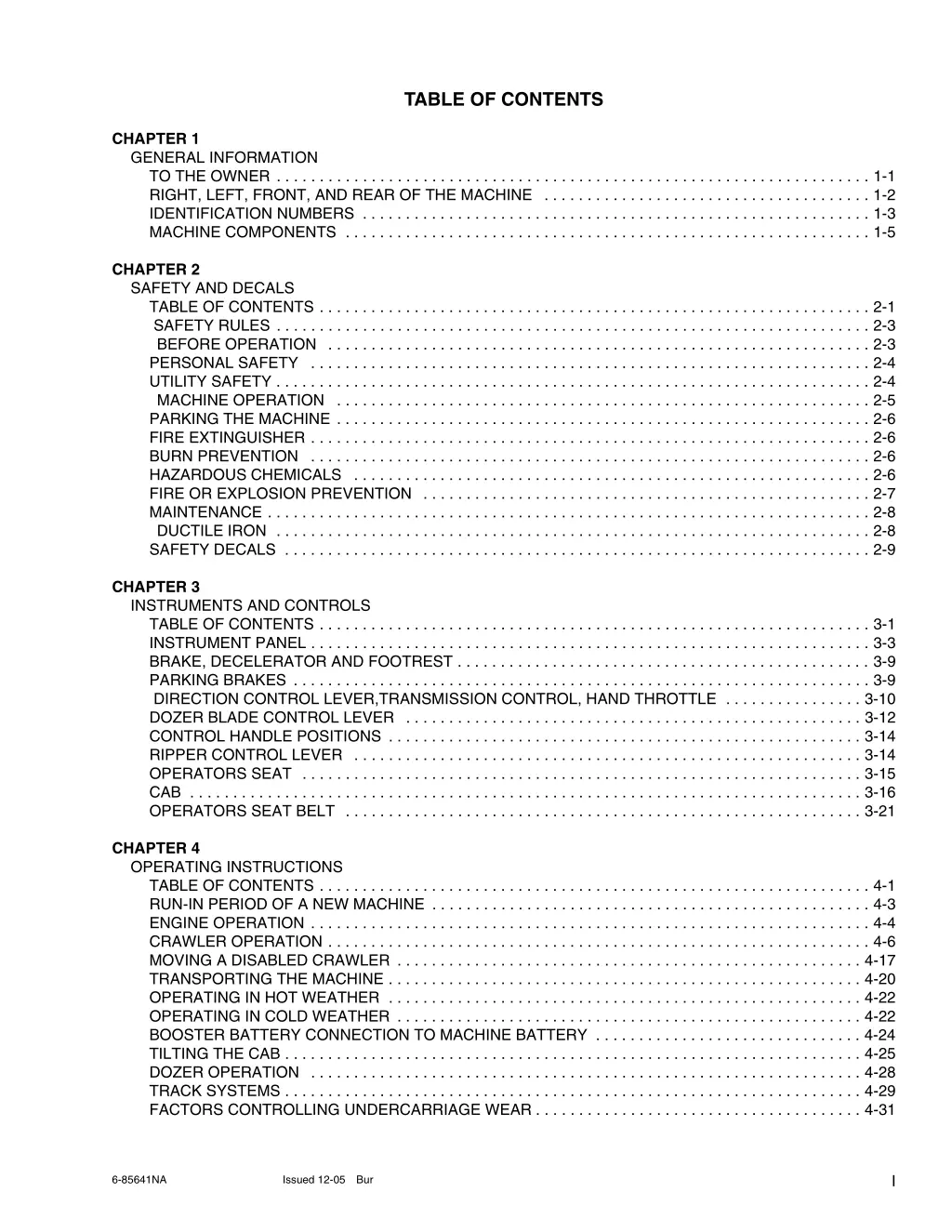 table of contents