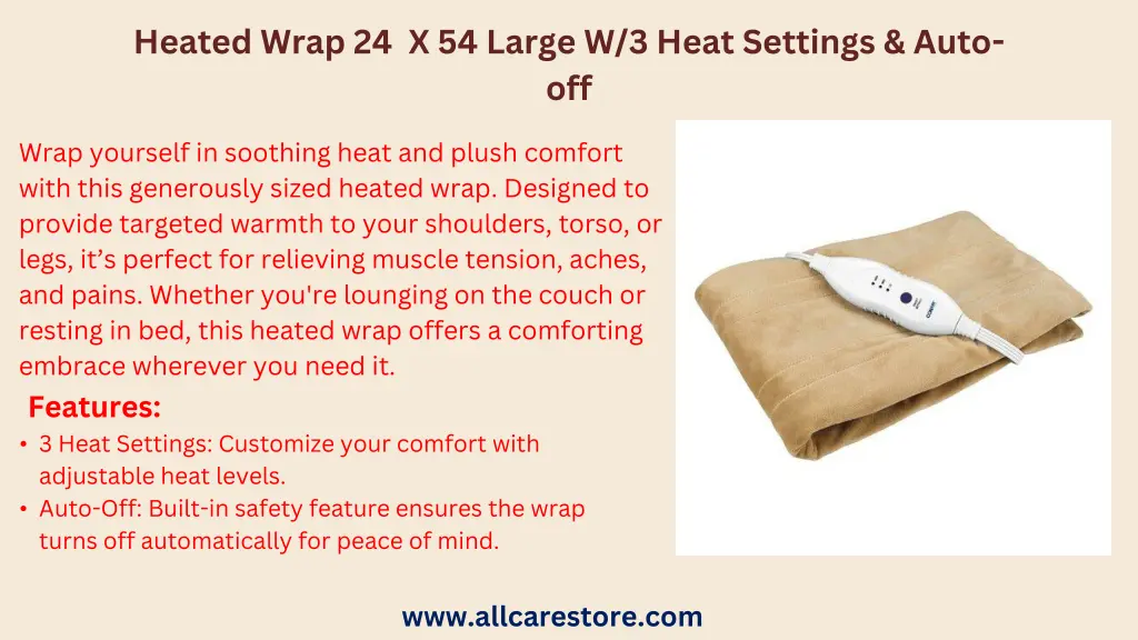 heated wrap 24 x 54 large w 3 heat settings auto