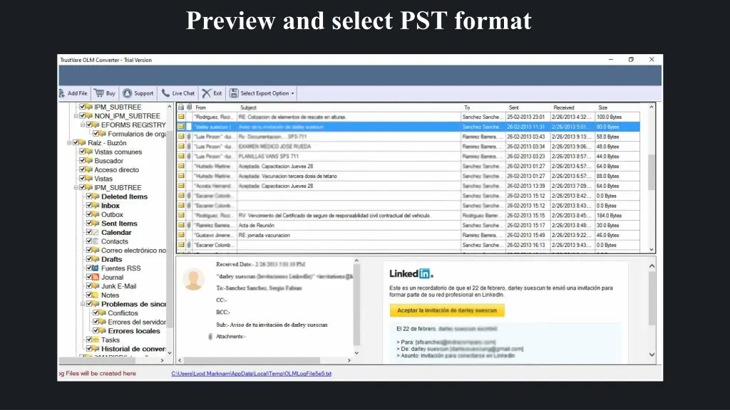 preview and select pst format