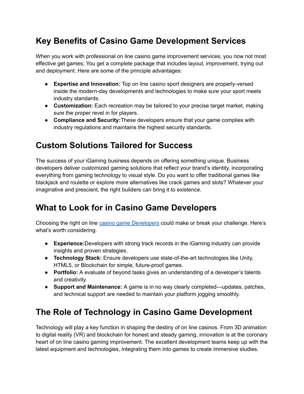 key benefits of casino game development services