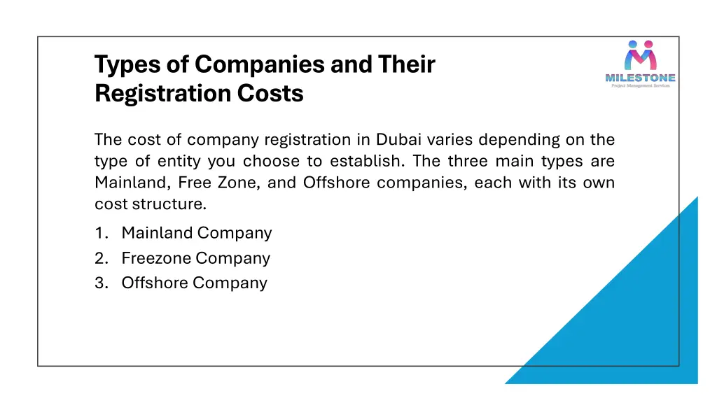 types of companies and their registration costs