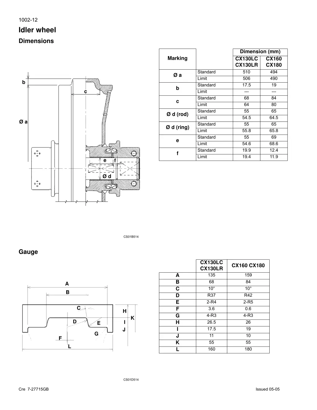 1002 12 idler wheel dimensions