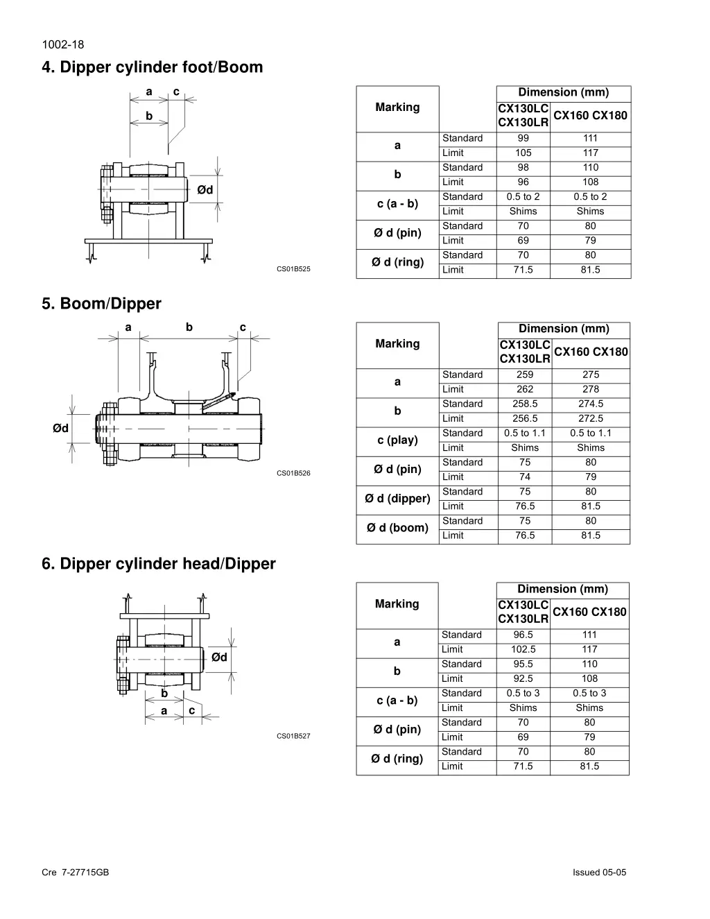 1002 18 4 dipper cylinder foot boom