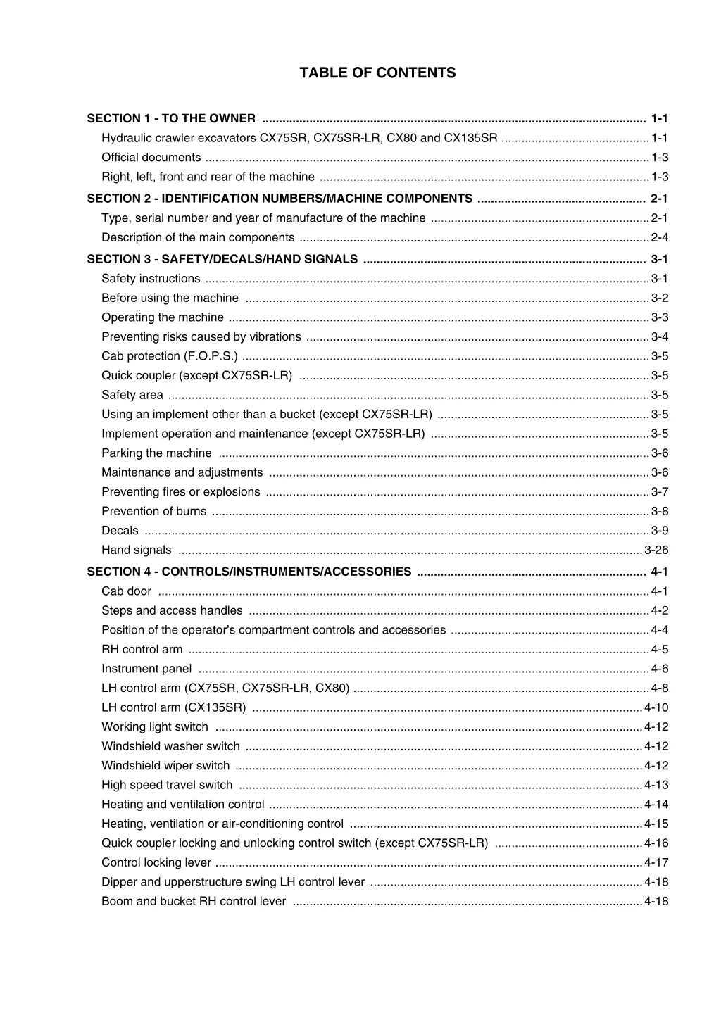 table of contents