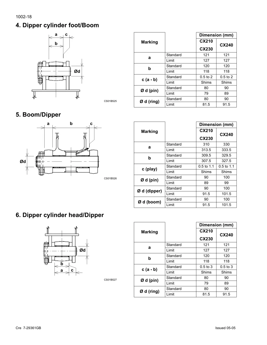 1002 18 4 dipper cylinder foot boom