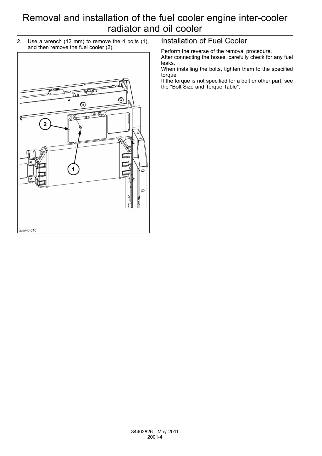 removal and installation of the fuel cooler 1