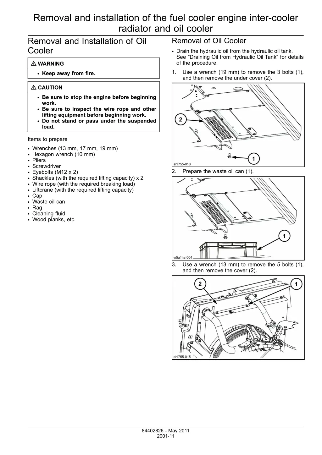 removal and installation of the fuel cooler 8