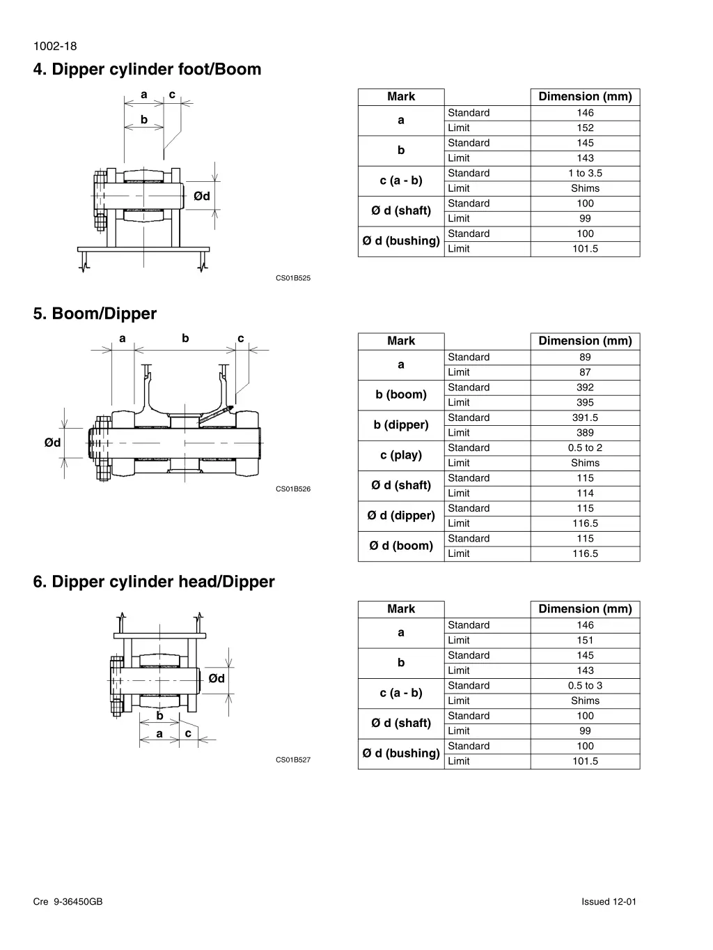 1002 18 4 dipper cylinder foot boom