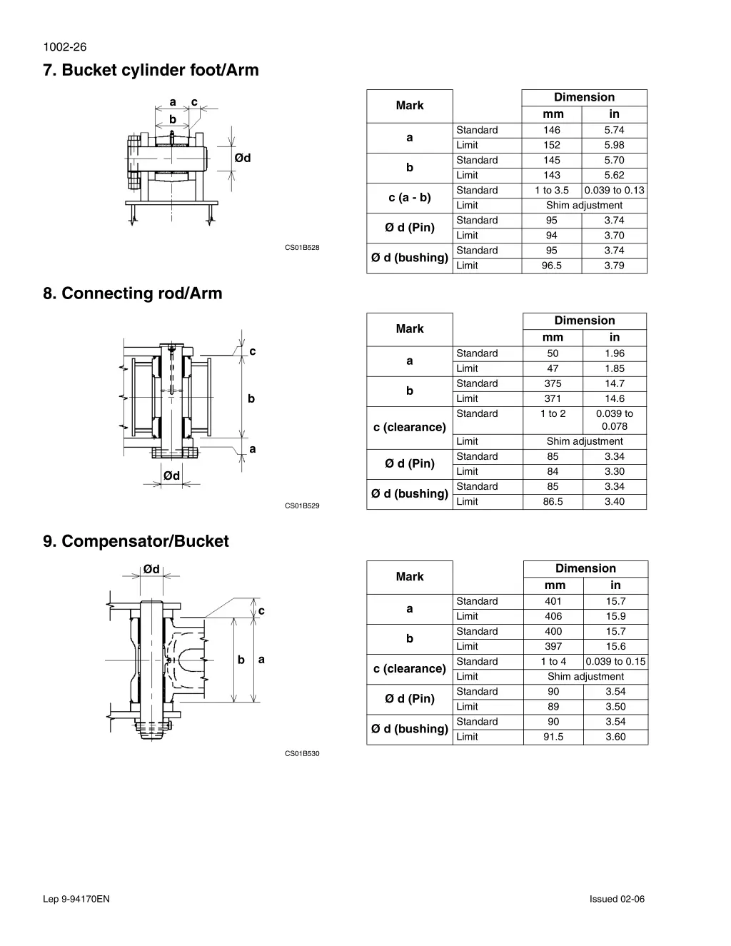 1002 26 7 bucket cylinder foot arm