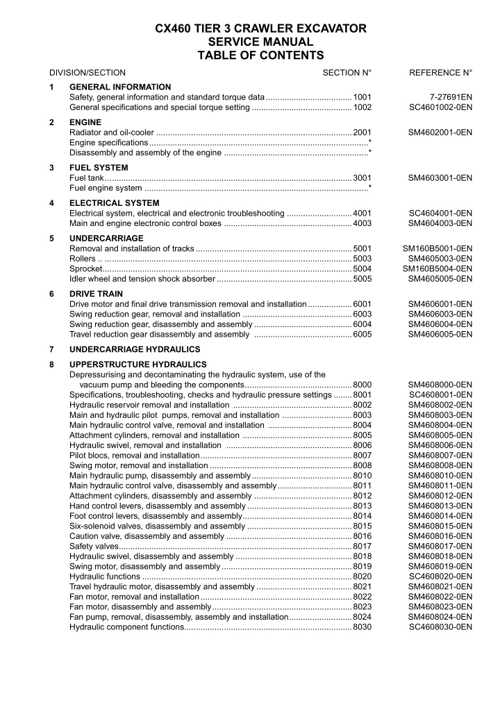 cx460 tier 3 crawler excavator service manual