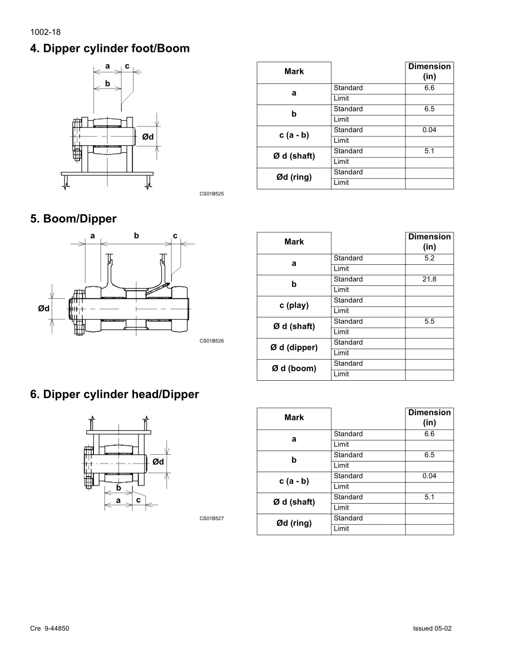 1002 18 4 dipper cylinder foot boom