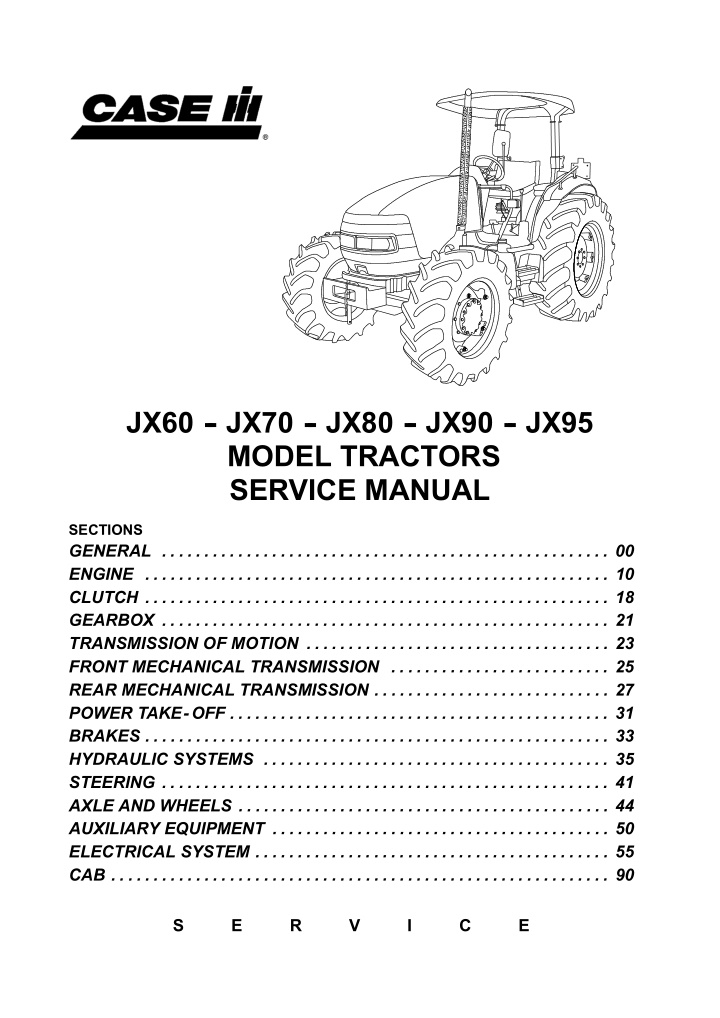 jx60 jx70 jx80 jx90 jx95 model tractors service