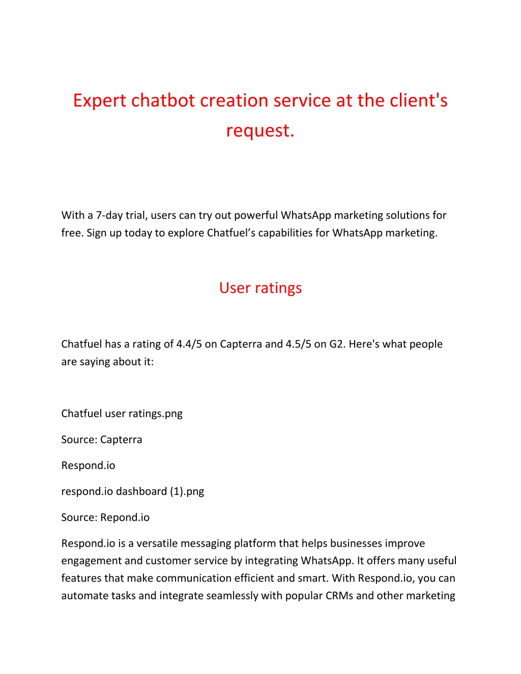 expert chatbot creation service at the client