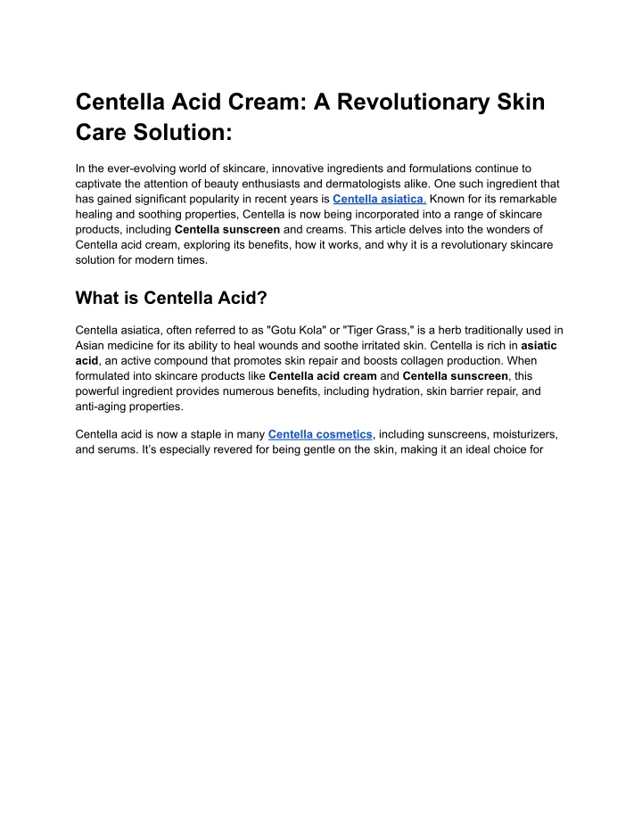 centella acid cream a revolutionary skin care