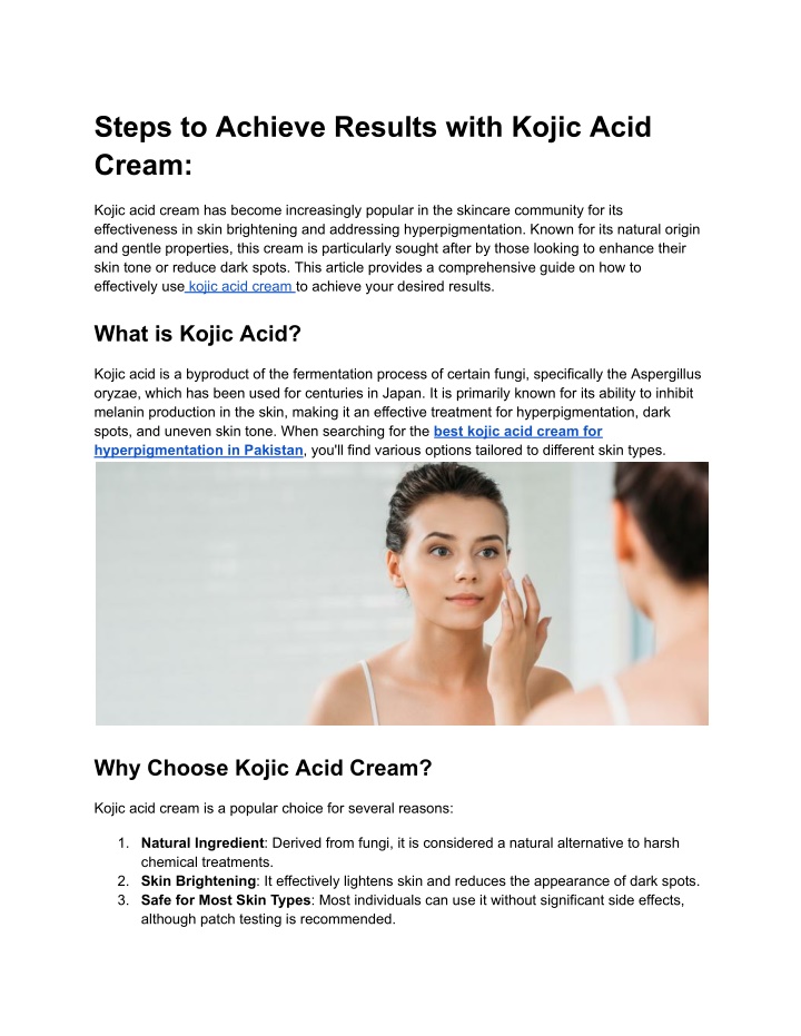 steps to achieve results with kojic acid cream