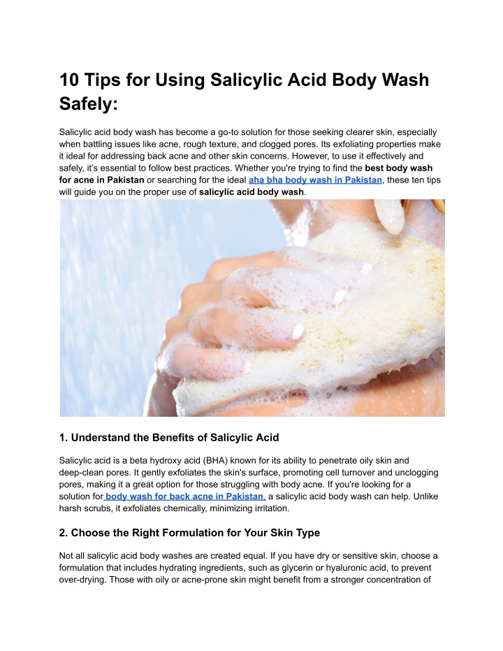 10 tips for using salicylic acid body wash safely