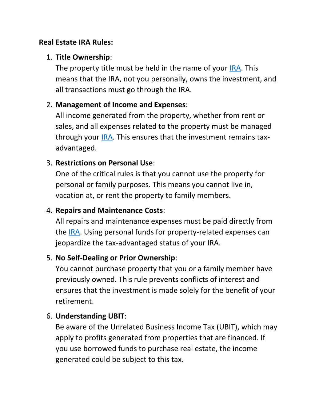 real estate ira rules