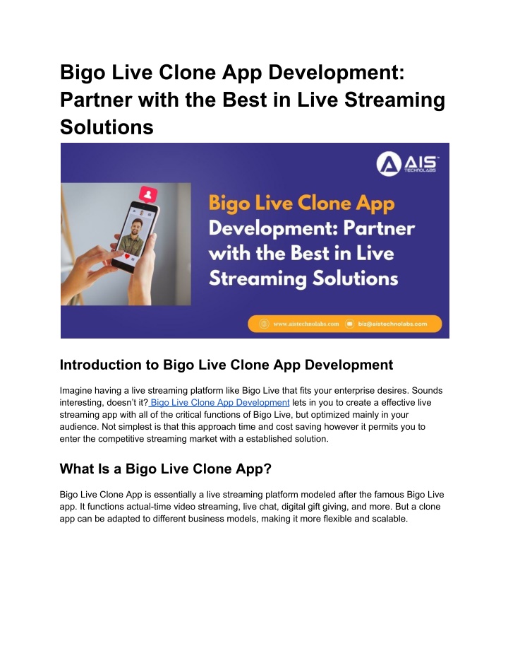 bigo live clone app development partner with