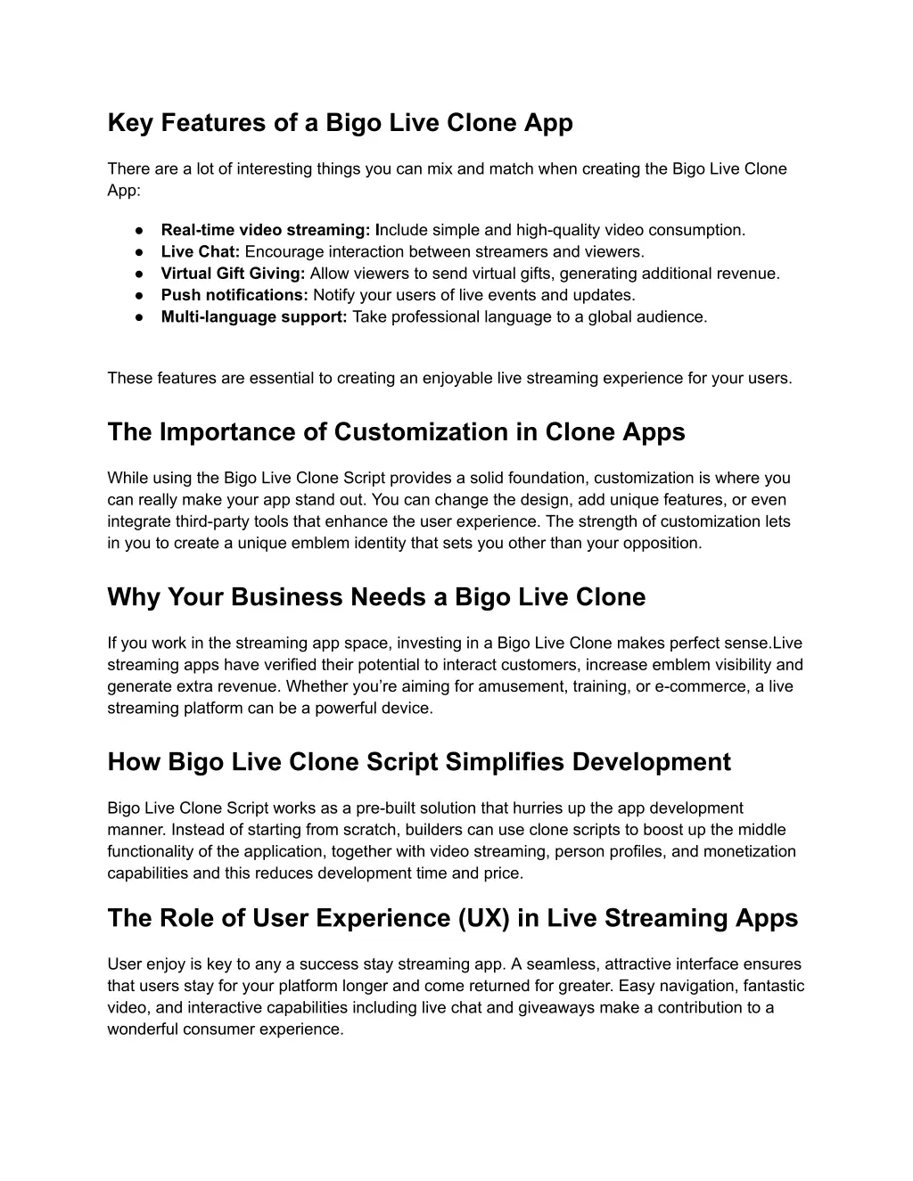 key features of a bigo live clone app