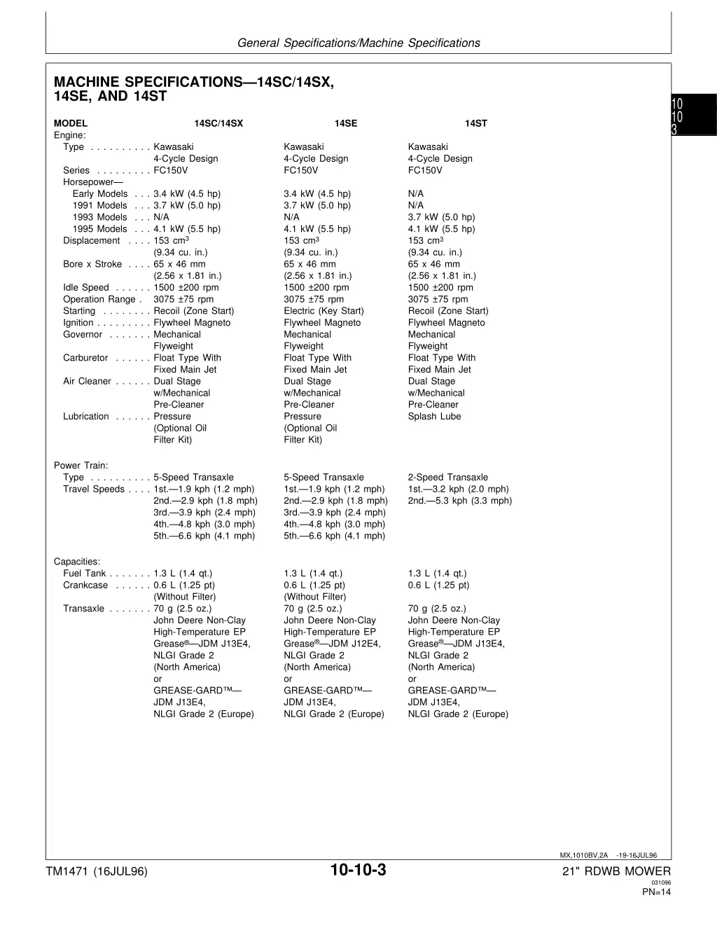 general specifications machine specifications 1