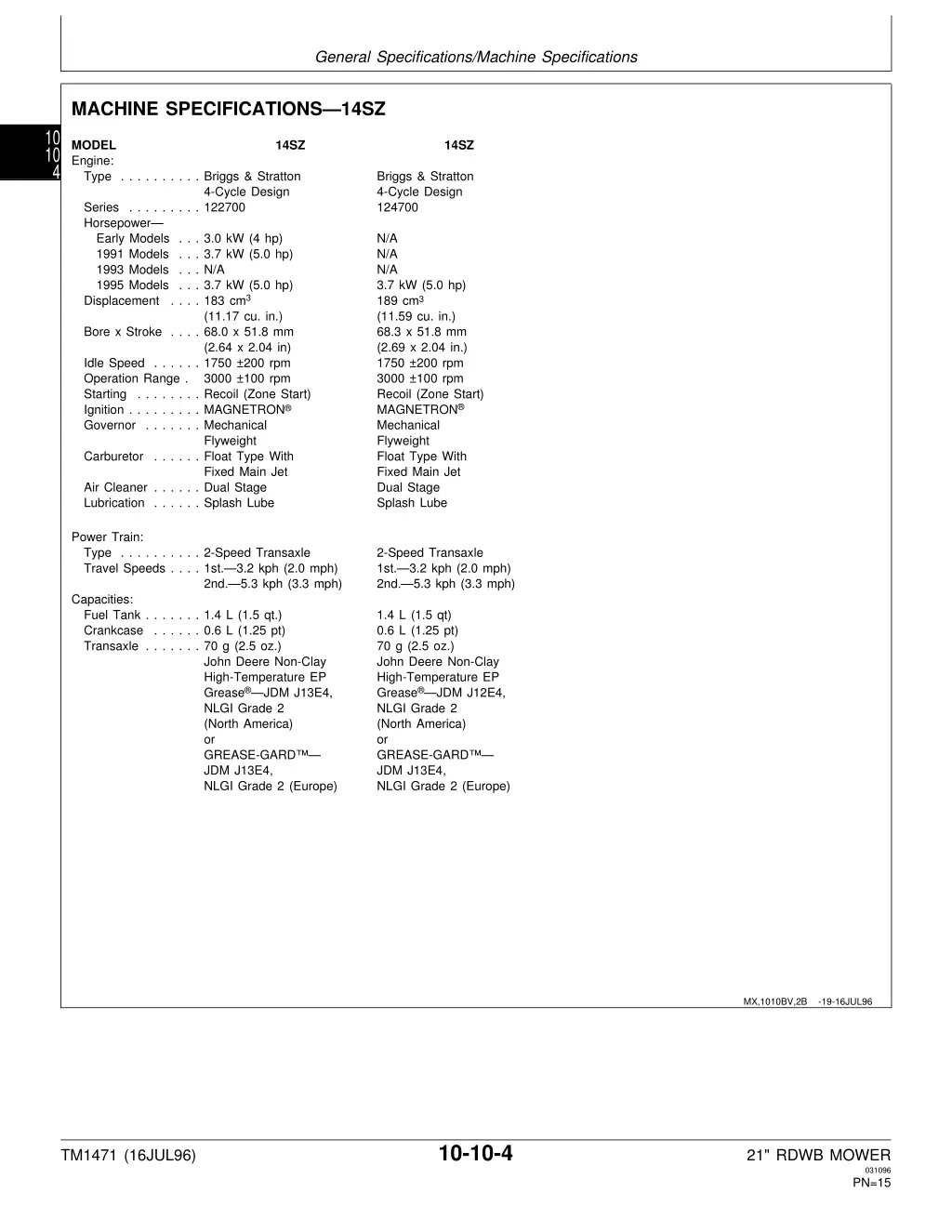 general specifications machine specifications 2