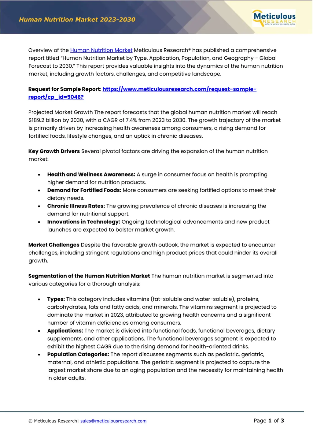 human nutrition market 202 3 203 0