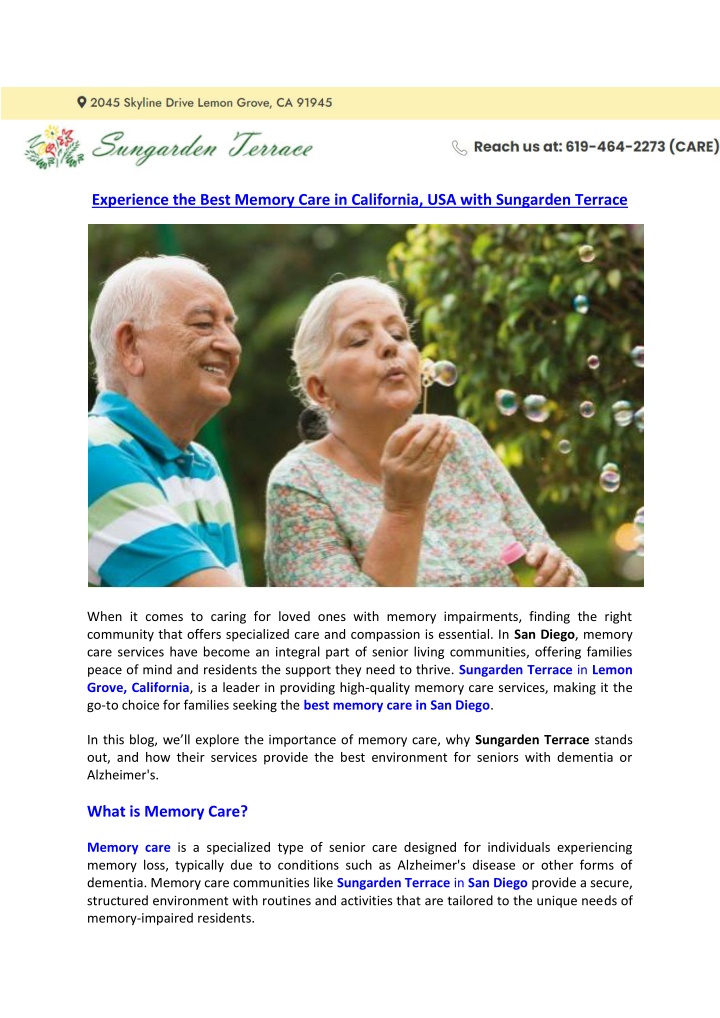 experience the best memory care in california