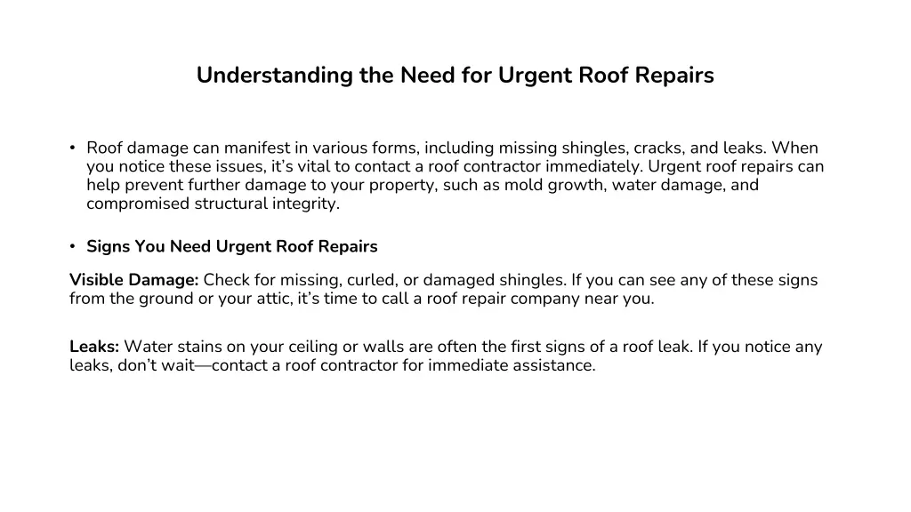 understanding the need for urgent roof repairs