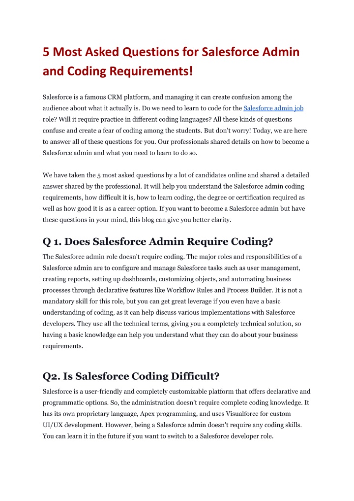 5 most asked questions for salesforce admin