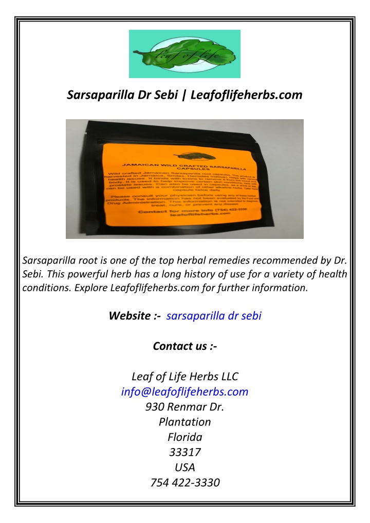 sarsaparilla dr sebi leafoflifeherbs com