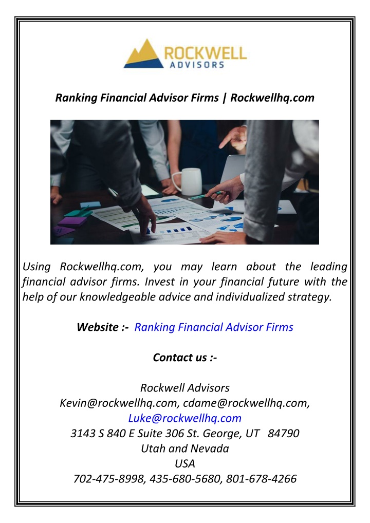 ranking financial advisor firms rockwellhq com