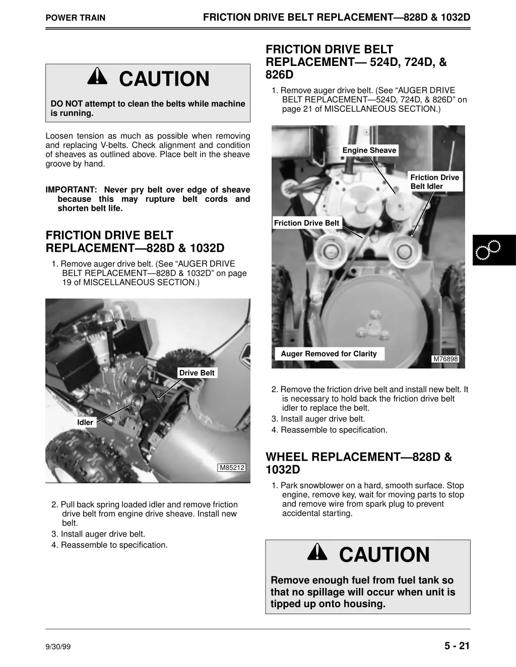 friction drive belt replacement 828d 1032d