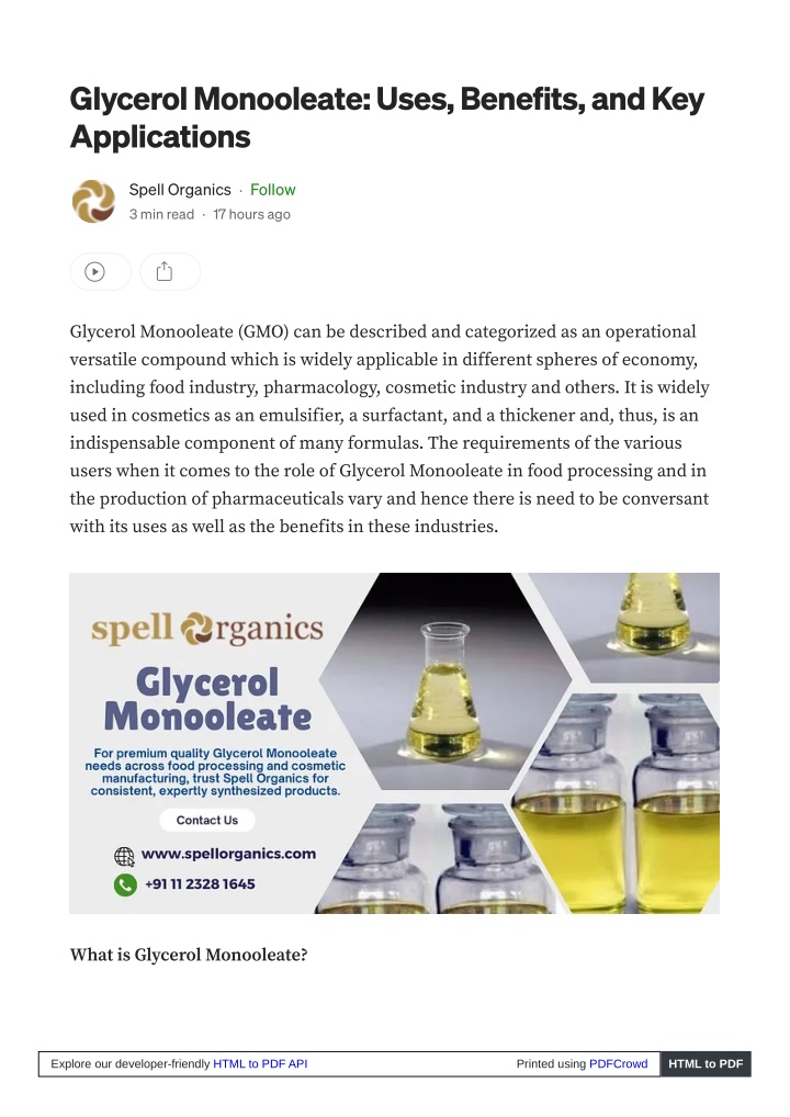 glycerol monooleate uses benefits