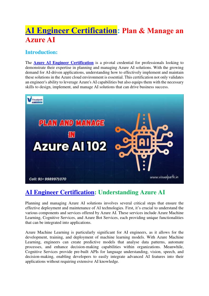 ai engineer certification plan manage an azure ai