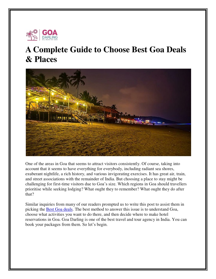 a complete guide to choose best goa deals places