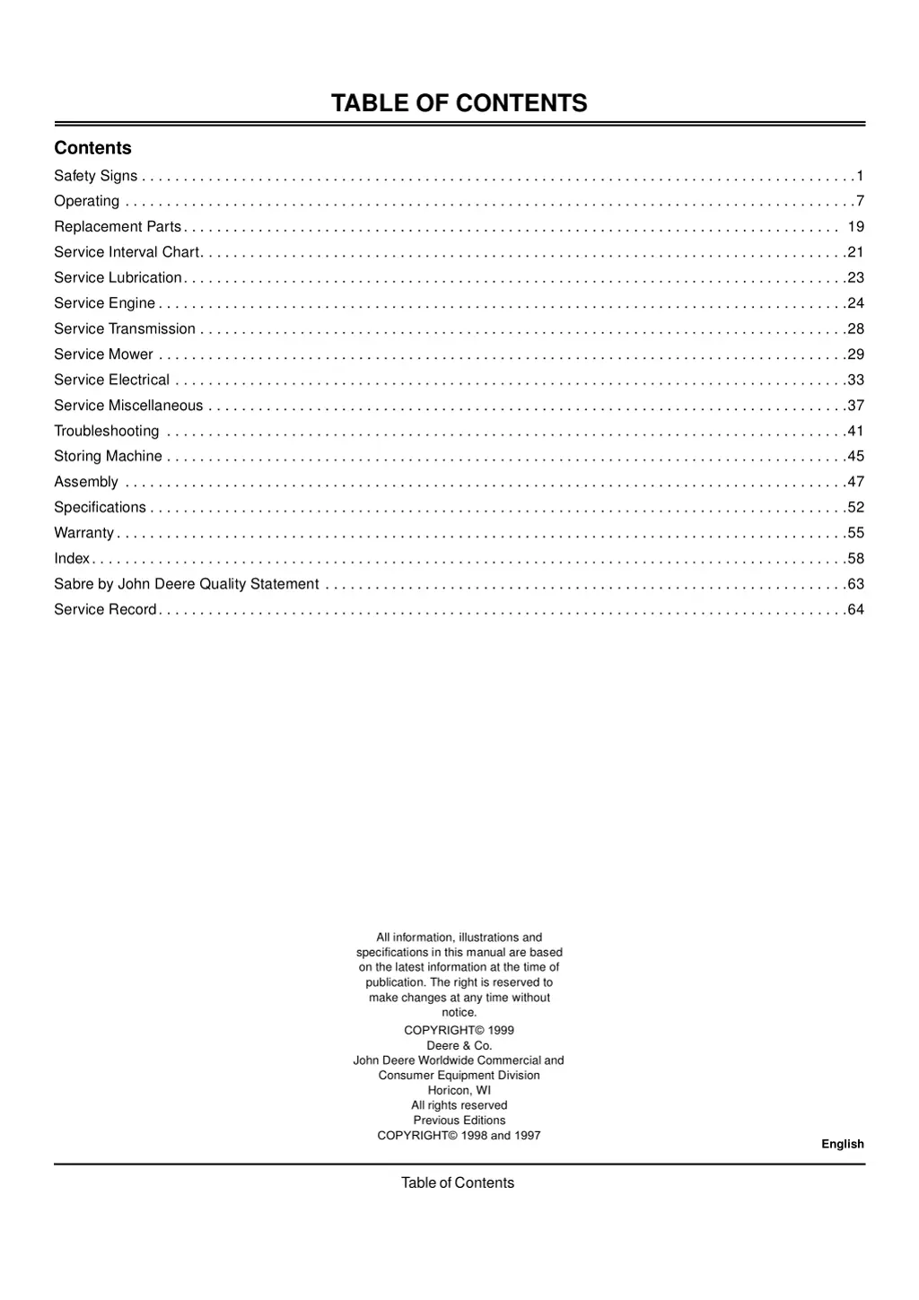 table of contents