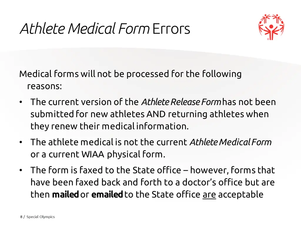 athlete medical form errors