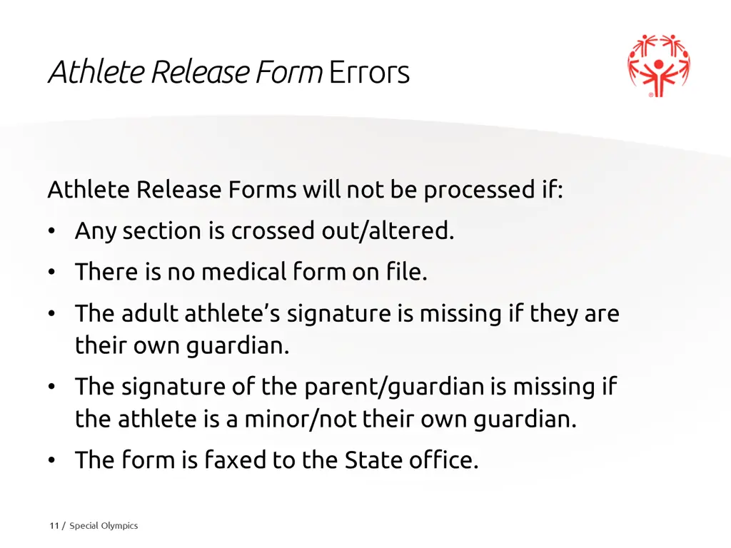 athlete release form errors