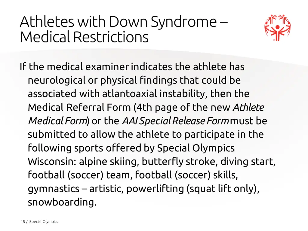 athletes with down syndrome medical restrictions