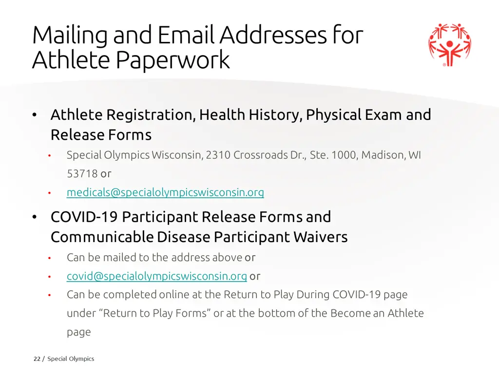 mailing and email addresses for athlete paperwork