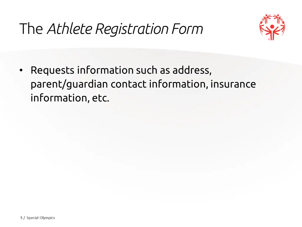 the athlete registration form