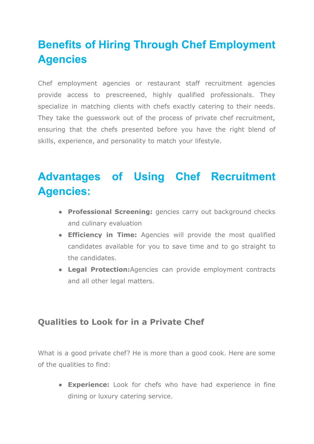 benefits of hiring through chef employment