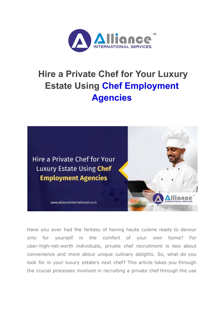 hire a private chef for your luxury estate using