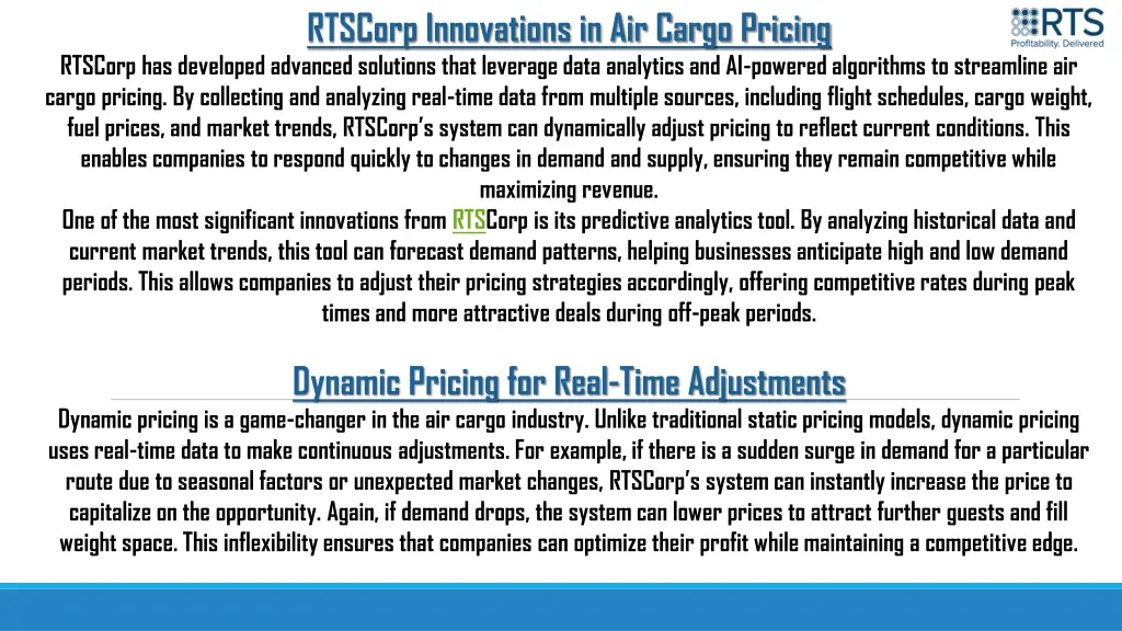 rtscorp innovations in air cargo pricing rtscorp