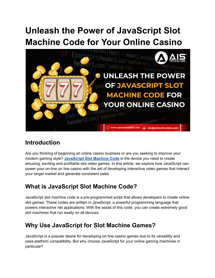 unleash the power of javascript slot machine code